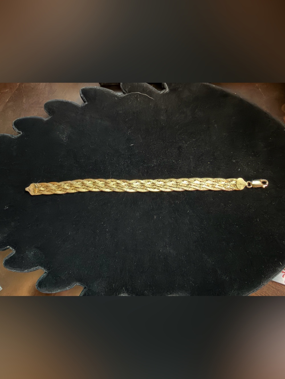 Vintage HCT 925 Gold Plated Silver Braided Herringbone Bracelet